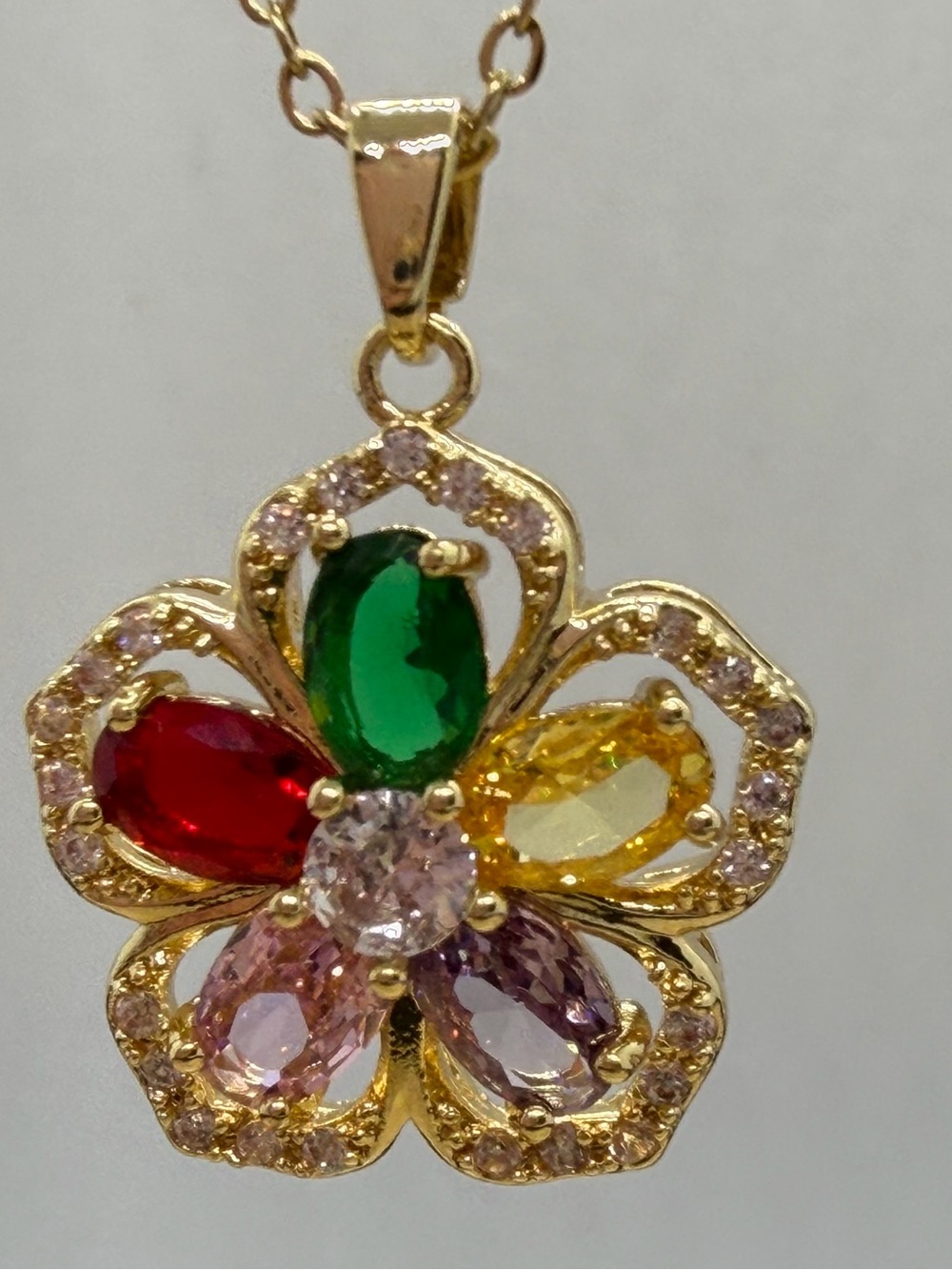 Gold Multicolor Floral Pendant Necklace - Elegant Women’s Jewelry